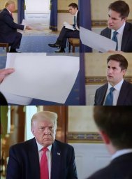 Трамп, листок и эмоциональный журналист (Дональд Трамп с журналистом)