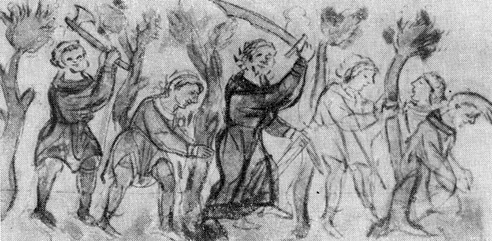 Восстание смердов. Миниатюра Радзивилловой летописи